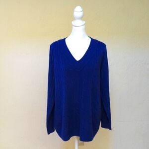 JL Studio for Jessica London Vintage Cobalt Blue Knit V Neck Sweater Size 0X